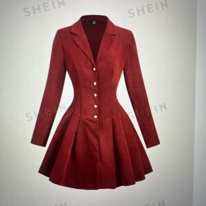 SHEIN Plus Size Long Sleeve Wine Red Dress